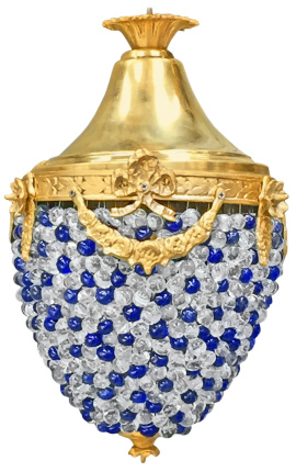 Lampada da ballo in vetro blu e bianco con bronzo