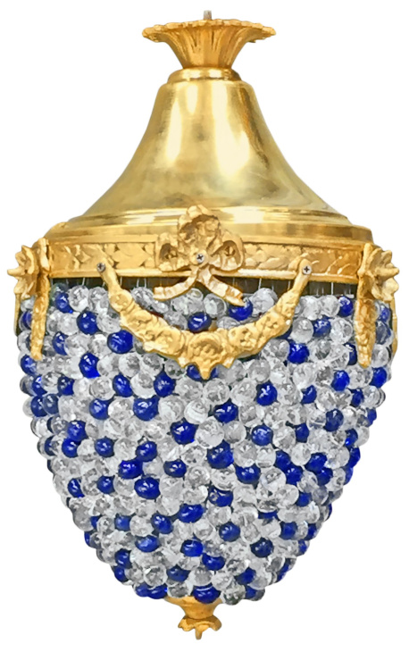 Landelier ar bļodām zils un caurspīdīgs uzsprāgts stikls ar zelta bronzas
