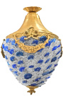 Lustre à pampilles verre bleu et blanches avec bronzes
