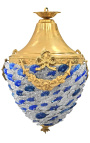 Lustre à pampilles verre bleu et blanches avec bronzes