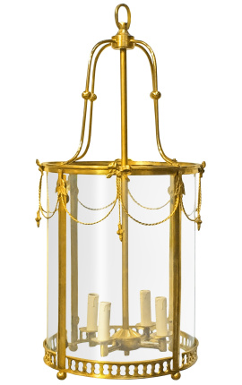 Stor hall lanterne af forgyldt bronze Louis XVI stil