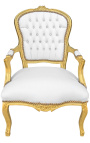Poltrone barocco di Louis XV stile pelle bianca con strass e legno dorato - 1