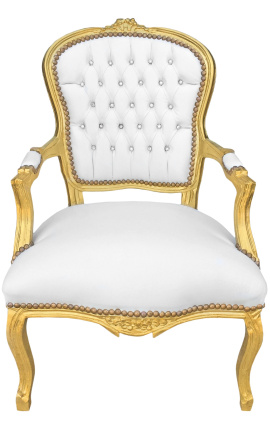 Барокко кресло Louis XV стиле с искусственной белой кожей и позолотой кристаллами - 1