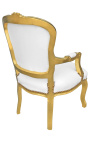 Fauteuil baroque de style Louis XV simili cuir blanc avec strass et bois doré