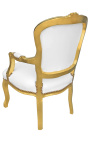 Fauteuil baroque de style Louis XV simili cuir blanc avec strass et bois doré