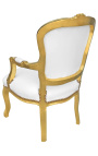 Μπαρόκ πολυθρόνα από λευκή δερματίνη στυλ Louis XV με στρας και χρυσό ξύλο