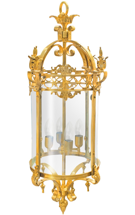 Grande lanterna de salão em bronze dourado