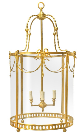 Lanterna grande de hall de entrada em bronze dourado estilo Louis XVI 50 cm