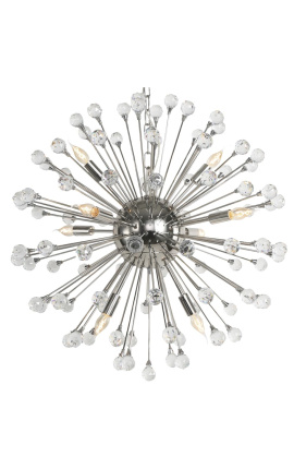 "Orion" chandelier in nickel-plaats staal en acryl glas