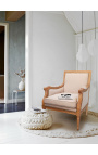 Grande bergère louis XVI tessuto beige lino e legno naturale