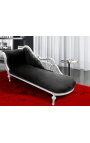 Gran chaise barroco longue con un terciopelo negro cisne y madera de plata