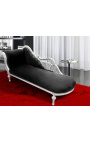 Large baroque chaise longue with a swan black velvet and silver wood