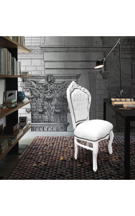 Barokk rokokó stílusú szék fehér műbőr és fehér fa