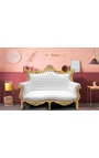 Baroka stila rokoko 2-vietīgs dīvāns balts no ādas un zelta koka