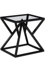 Side table "Calypso" in black matte finish stainless steel and glass top