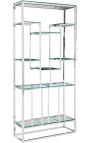 Storage cabinet "Gaia" silver finish stainless steel and glass shelves