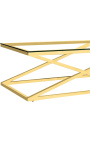 Tavolino "Zephyr" in acciaio inox dorato e piano in vetro