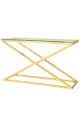 Console "Zephyr" in gold finish stainless steel and glass top