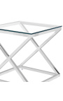 Side table "Zephyr" in silver finish stainless steel and glass top