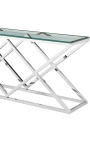 Console "Nyx" in silver finish stainless steel and glass top
