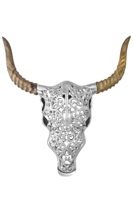Трофейна декорация за стена от алуминий и дърво "Глава на бик"