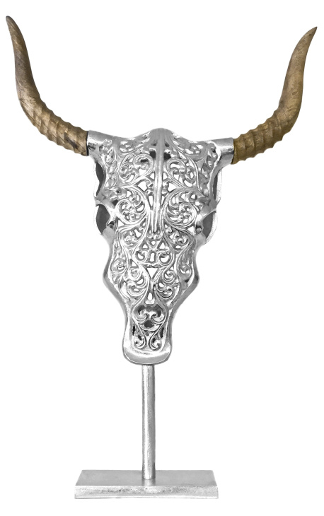 Dekoration auf Basis aus Aluminium und Holz "Bull's Kopf"