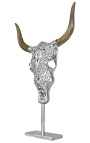 Decoration on base in aluminum and wood "Bull's head"