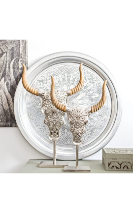Decoration on base in aluminum and wood &quot;Bull&#039;s head&quot;