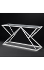 Console "Calypso" in stainless steel silver finish and glass top