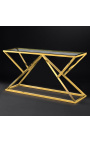 Console "Calypso" in stainless steel gold finish and glass top