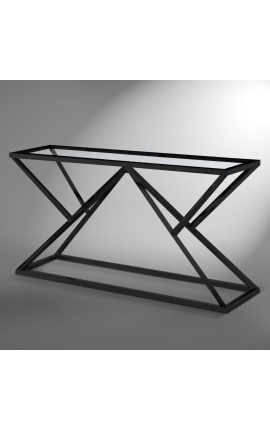 Console "Calypso" en acier inoxydable noir mat et plateau en verre