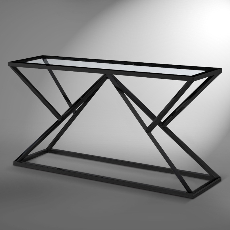 Console Calypso In Stainless Steel Black Matte Finish And Glass Top