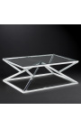 Coffee table "Calypso" in stainless steel silver finish and glass top