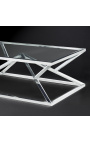 Coffee table "Calypso" in stainless steel silver finish and glass top