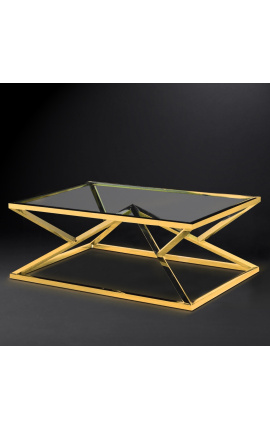 Coffee table "Calypso" in stainless steel gold finish and glass top
