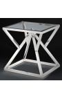 Side table "Calypso" in silver-finish stainless steel and glass top