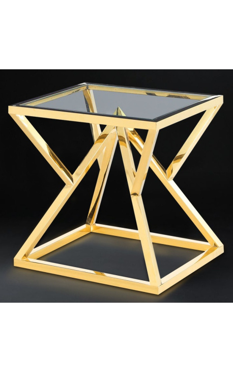 Side table "Calypso" in gold-finish stainless steel and glass top