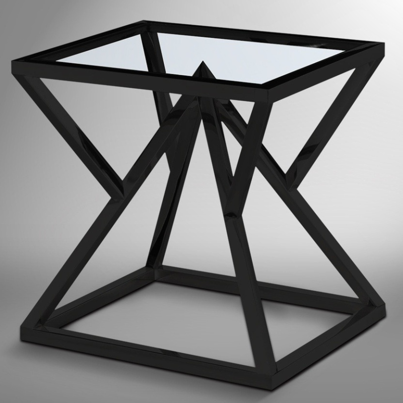 Side Table Calypso In Black Matte Finish Stainless Steel Glass Top
