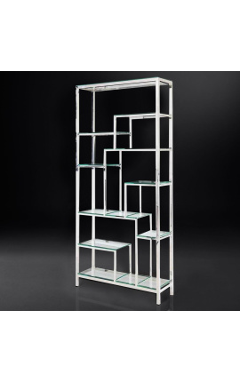 Шкаф для хранения «Aura» из серебристой нержавеющей стали и стеклянных стеллажей