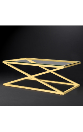 Stůl na kávu "Zephyr" v zlatém povrchu z nerezové oceli a skla