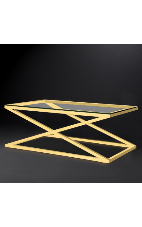 Kaffe bord "Zephyr" i gull finish rustfritt stål og glass topp