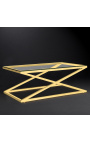 Mesa de centro "Zephyr" em aço inox dourado e tampo em vidro