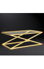 Koffie tafel "Zephyr" in goud finish staal en glas top