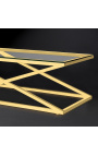 Coffee table "Zephyr" in gold finish stainless steel and glass top