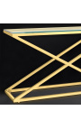 Console "Zephyr" en acier inoxydable doré et plateau en verre
