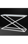 Console "Zephyr" in silver finish stainless steel and glass top
