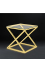 Side table "Zephyr" in gold finish stainless steel and glass top