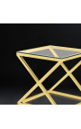 Side table "Zephyr" in gold finish stainless steel and glass top