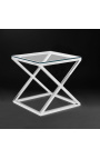Side table "Zephyr" in silver finish stainless steel and glass top