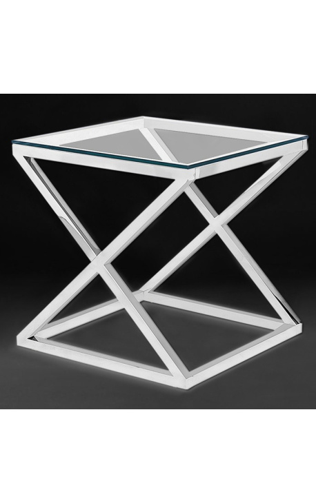 Боковой стол «Zephyr» из серебристой нержавеющей стали и стекла